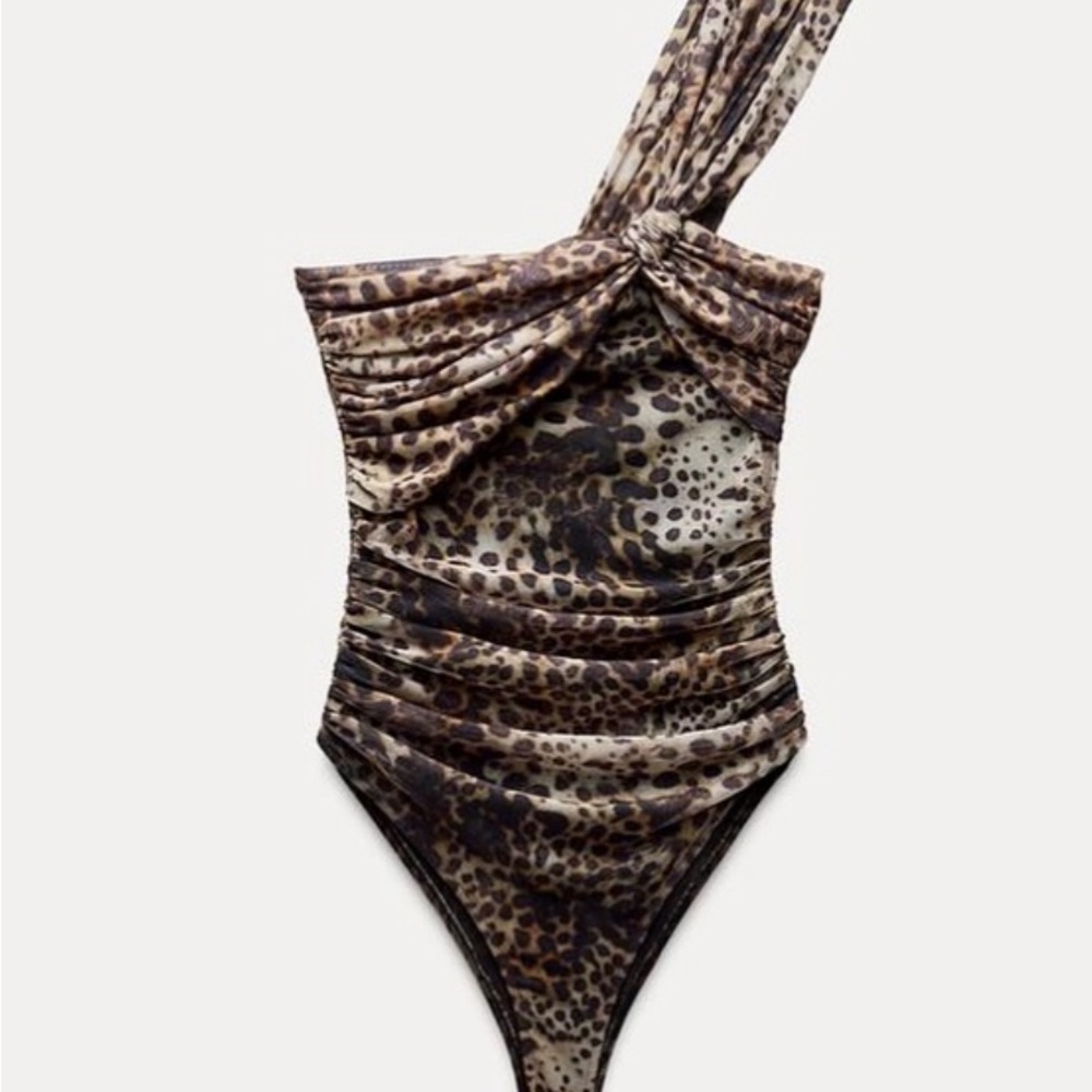 Zara Animal Print One-Shoulder Bodysuit